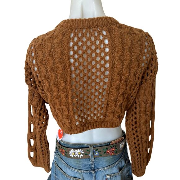 Cider Brown Open Knit Cropped Sweater MEDIUM Grunge Boxy Oversized NEW - Picture 4 of 5